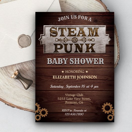 Vintage Rustieke Steampunk Baby Shower Kaart