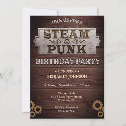 Vintage Rustieke Steampunk Verjaardagsfeest Uitnod Kaart (Voorkant)