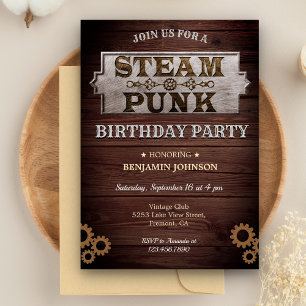 Vintage Rustieke Steampunk Verjaardagsfeest Uitnod Kaart