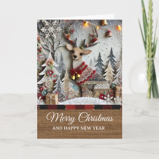 Vintage Rustig Rendier Prettig Kerstfeest  Kaart (Voorkant)