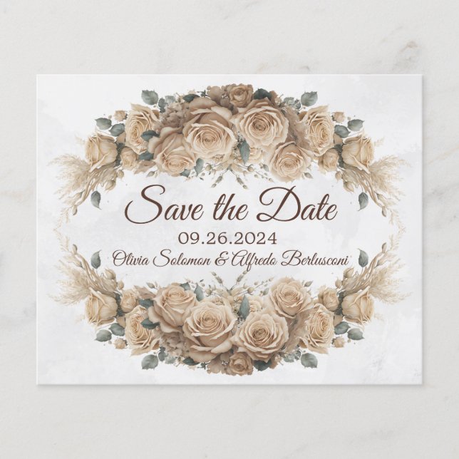 Vintage Rustige Beige Gouden Roos Save the Date (Voorkant)