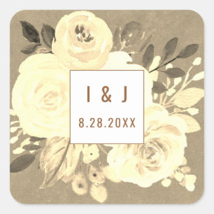 Vintage Rustige Waterverf Floral Bloom Wedding Vierkante Sticker