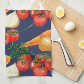 Vintage Rustische Marineblauwe Waterverf Groenten Theedoek (Quarter Fold)