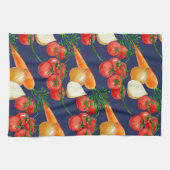 Vintage Rustische Marineblauwe Waterverf Groenten Theedoek (Horizontaal)