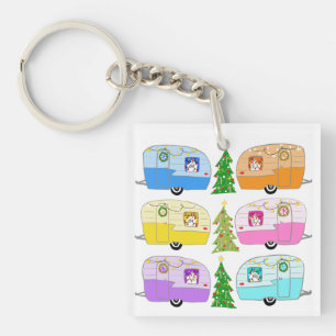 Vintage RV-aanhangwagens met kerst Vakantie Sleutelhanger