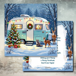 Vintage RV Christmas and Woodland Creatures Feestdagenkaart