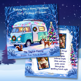 Vintage RV Christmas and Woodland Creatures Photo Feestdagenkaart