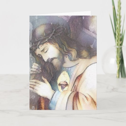 Vintage Sacred Heart of Jesus carrying cross Kaart (Voorkant)