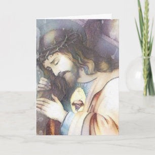 Vintage Sacred Heart of Jesus carrying cross Kaart