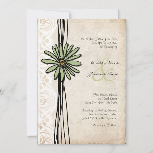 Vintage Sage Daisy Wedding Uitnodiging (Voorkant)