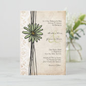 Vintage Sage Daisy Wedding Uitnodiging (Staand voorkant)