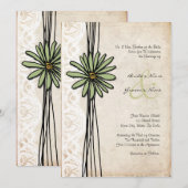 Vintage Sage Daisy Wedding Uitnodiging (Voorkant / Achterkant)