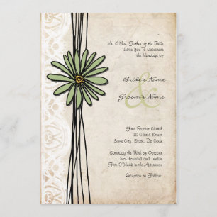 Vintage Sage Daisy Wedding Uitnodiging