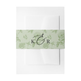 Vintage Sage Floral Modern Monogram Wedding Uitnodigingen Wikkel