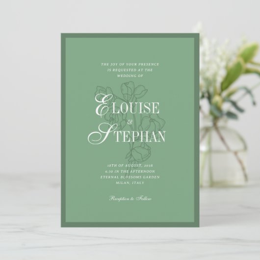 Vintage Sage Green Botanical Luxe Garden Wedding Kaart (Staand voorkant)