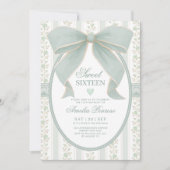 Vintage Sage Green Bow Sweet 16 Floral Birthday Kaart (Voorkant)
