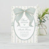Vintage Sage Green Bow Sweet 16 Floral Birthday Kaart (Staand voorkant)