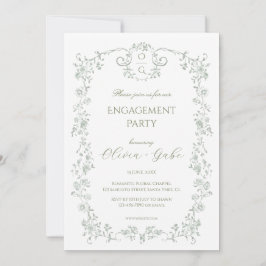 Vintage Sage Green French Floral Engagement Party Kaart