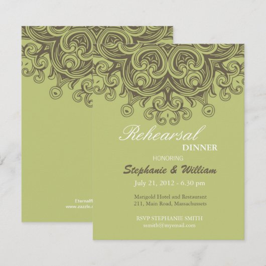 Vintage Sage Green Rehearsal Dinner Kaart (Voorkant / Achterkant)