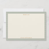 Vintage Sage Green Stripes Personalized Name Bedankkaart (Voorkant)