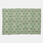 Vintage Sage Green Tegel Pattern Dainty Floral Theedoek (Horizontaal)