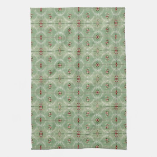 Vintage Sage Green Tegel Pattern Dainty Floral Theedoek (Verticaal)