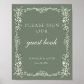 Vintage Sage Green Wedding Guestbook Sign Poster (Voorkant)