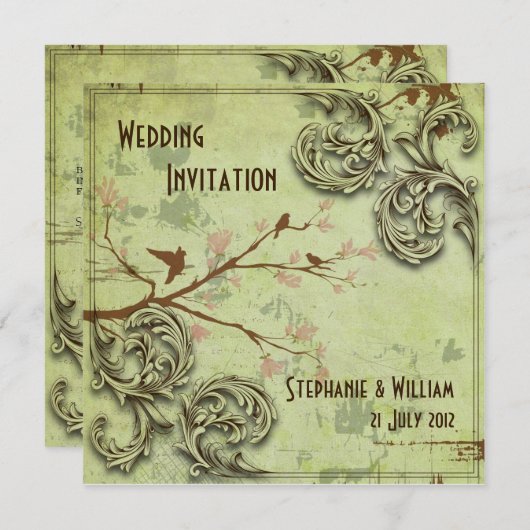 Vintage Sage Tortelduifjes Weddenschap Kaart (Voorkant / Achterkant)