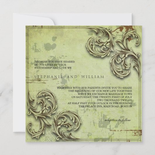 Vintage Sage Tortelduifjes Weddenschap Kaart (Achterkant)