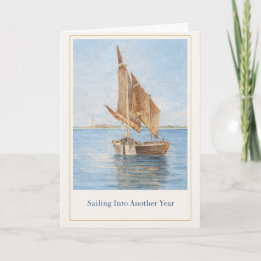 Vintage Sailboat Birthday Card • Coastal Nautical  Kaart