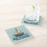 Vintage Sailboat Nautical Inspirational Quote Glazen Onderzetter<br><div class="desc">Set sail toward your dreams with this beautifully illustrated vintage sailboat design, featuring warm wooden tones, billowing cream sails, and gentle ocean waves. The hand-drawn style gives this piece a timeless, maritime charm, perfect for lovers of adventure and the open sea. Below the boat, the phrase “Sail Towards Your Dreams”...</div>