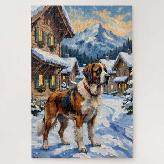Vintage Saint Bernard Alpine Christmas Painting Legpuzzel (Verticaal)