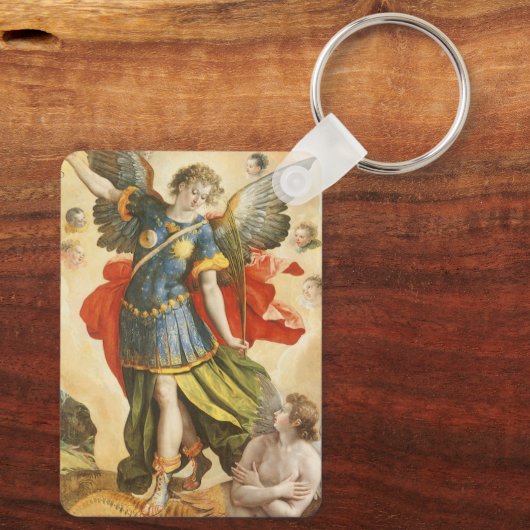 Vintage Saint Michael Defeats Lucifer Sleutelhanger (Achterkant)