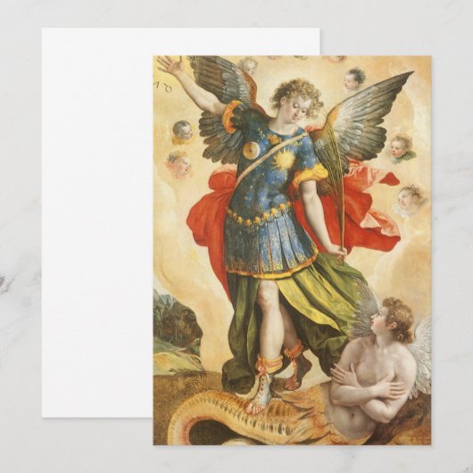 Vintage Saint Michael Defeats Lucifer Uitnodiging (Voorkant / Achterkant)