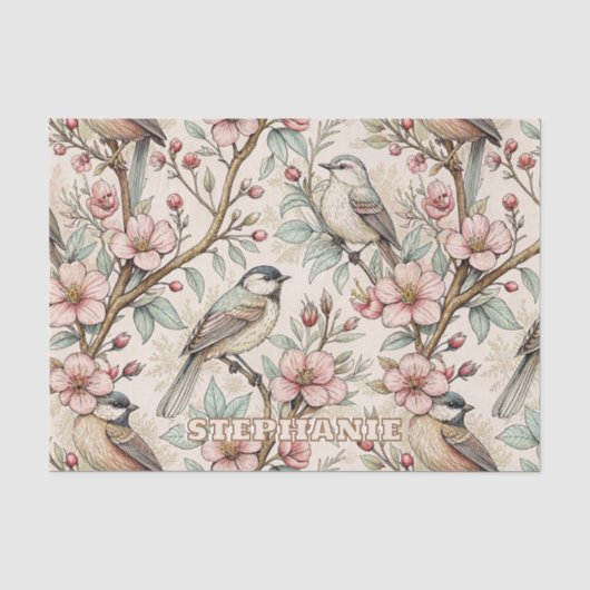 Vintage Sakura Kersenbloesem & Vogel Esthetisch 2 Tissuepapier (Voorkant)