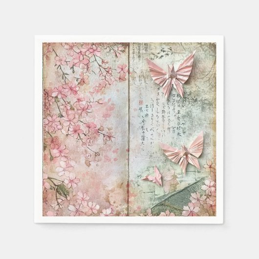 Vintage Sakura Vlinder Collage Servet (Voorkant)