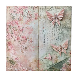 Vintage Sakura Vlinder Collage Tegeltje