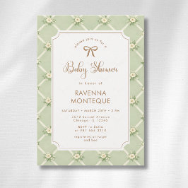 Vintage Salie Bloemendiaagonale Gouden Boog Baby S Kaart