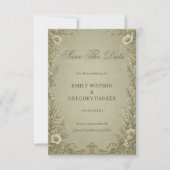 Vintage Salie Bloemmotief Save The Date (Voorkant)