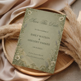 Vintage Salie Bloemmotief Save The Date