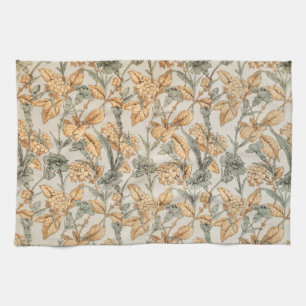 Vintage Salie en Verbrand Oranje Botanische Kunst Theedoek