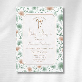 Vintage Salie Perzik Wilde Bloemen Boog Baby Showe Kaart