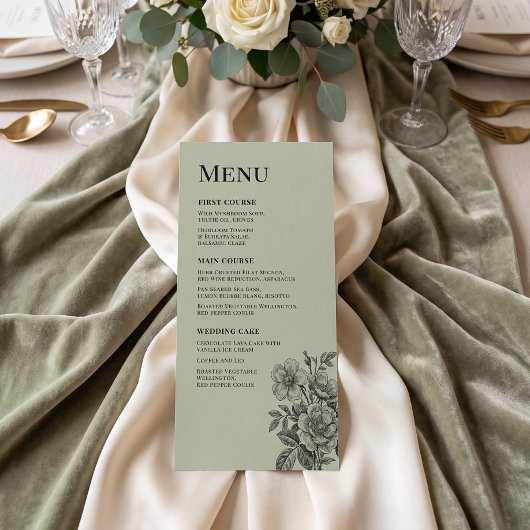 Vintage saliegroen bloem romantisch menu