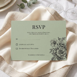 Vintage saliegroen bloem romantische RSVP kaart