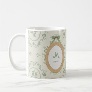 Vintage Saliegroen Engelse Cottage Stijl Monogram Koffiemok