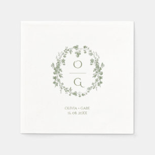 Vintage Saliegroen Franse Bloemenkleuren Monogram Servet