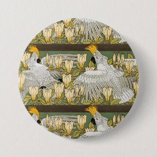 Vintage Saliegroen Kaketoe Papegaai Magnolia Kunst Ronde Button 7,6 Cm