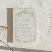 Vintage saliegroen oud geld QR-code bruiloft Kaart