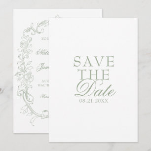 Vintage Saliegroen Oud Geld Retro Bruiloft Save The Date