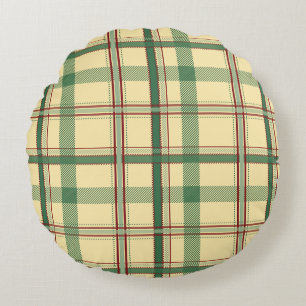 Vintage saliegroen rood geruit esthetisch rond kussen